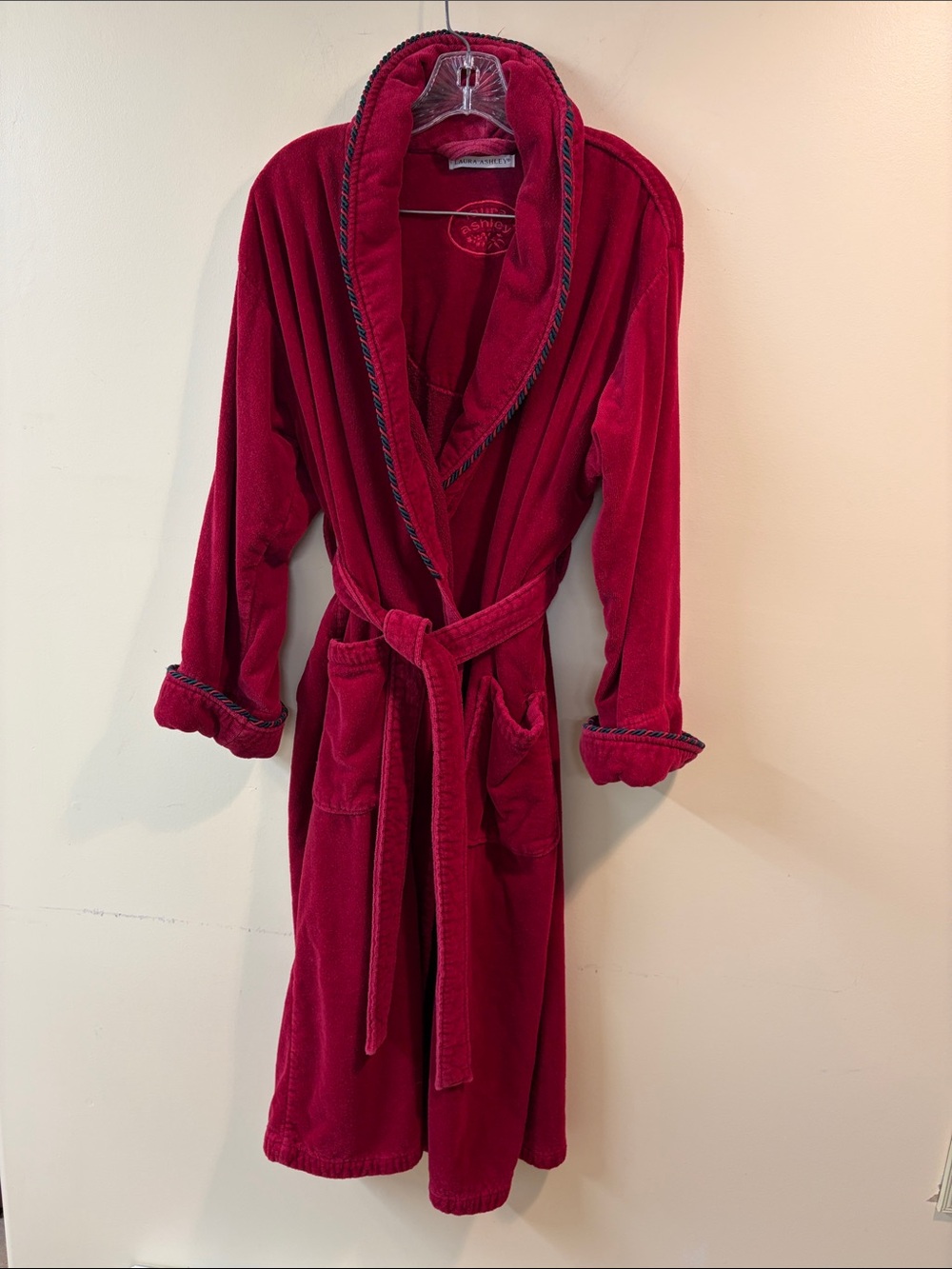 Vintage Laura Ashley  terry cloth plush  Robe - crimson Red